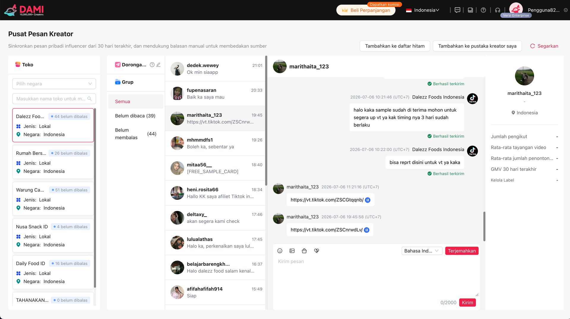 Unified Inbox DAMI untuk Komunikasi Multi-toko