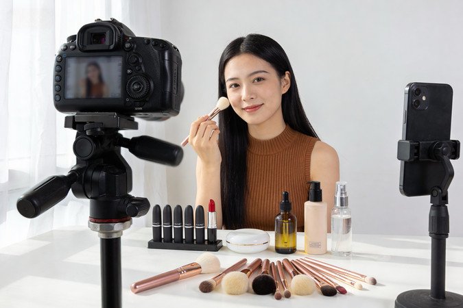 Kreator merekam konten dengan tripod