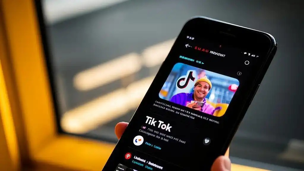 Tangan memegang ponsel menampilkan profil TikTok
